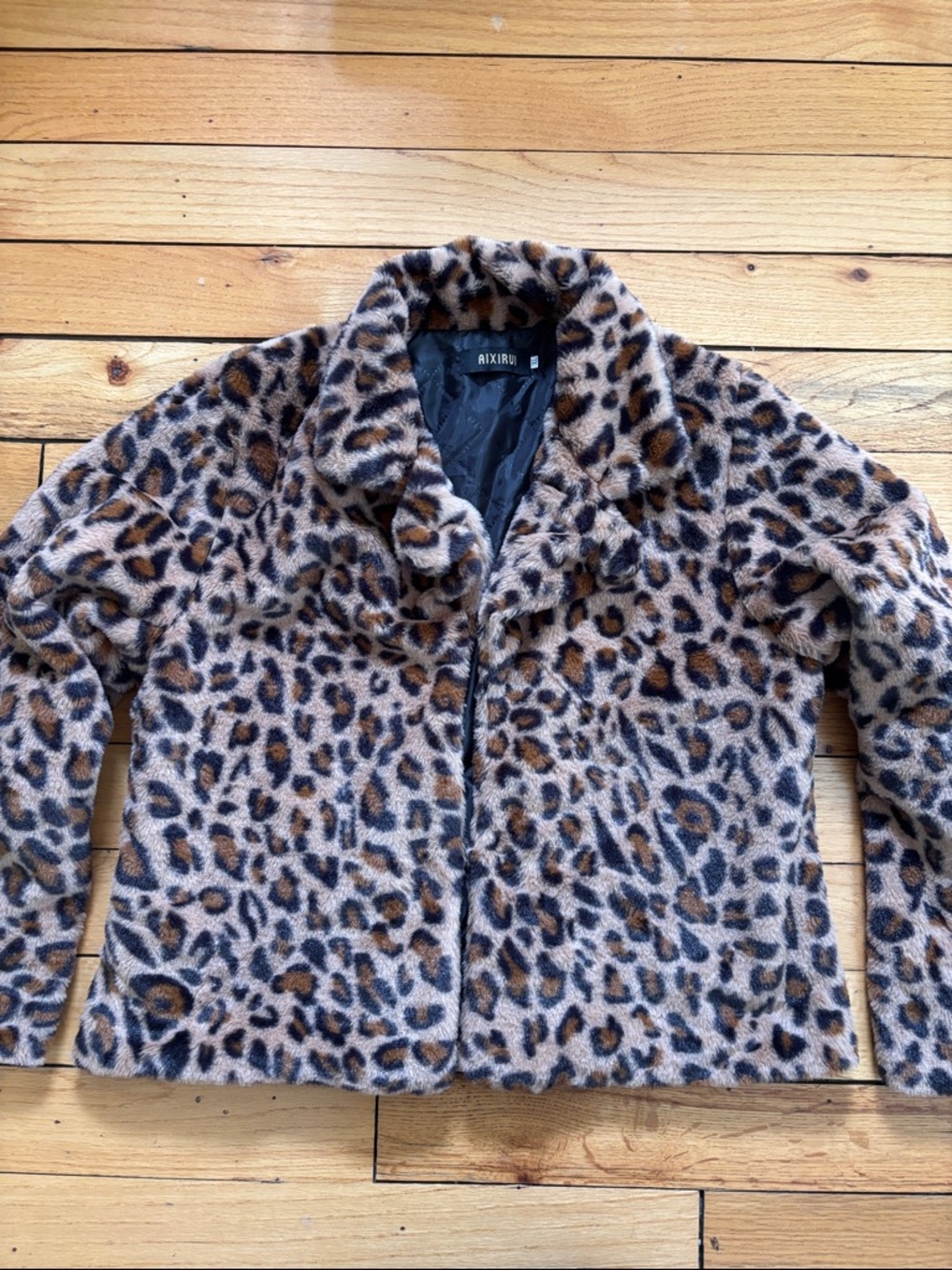 Aixiru Faux Fur Leopard Print Jacket - Brown/Black